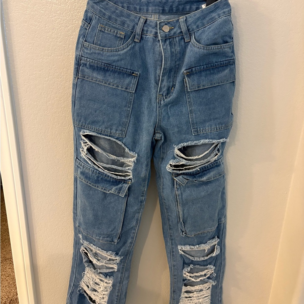 Vintage Blue Distressed Flare Jeans